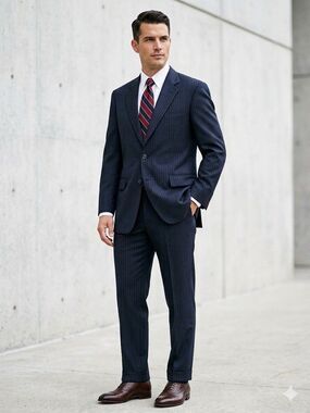 Gianfranco Ruffini Italy Suit Mens 44R 38x29 Navy Blue Pinstripe Wool Pleated